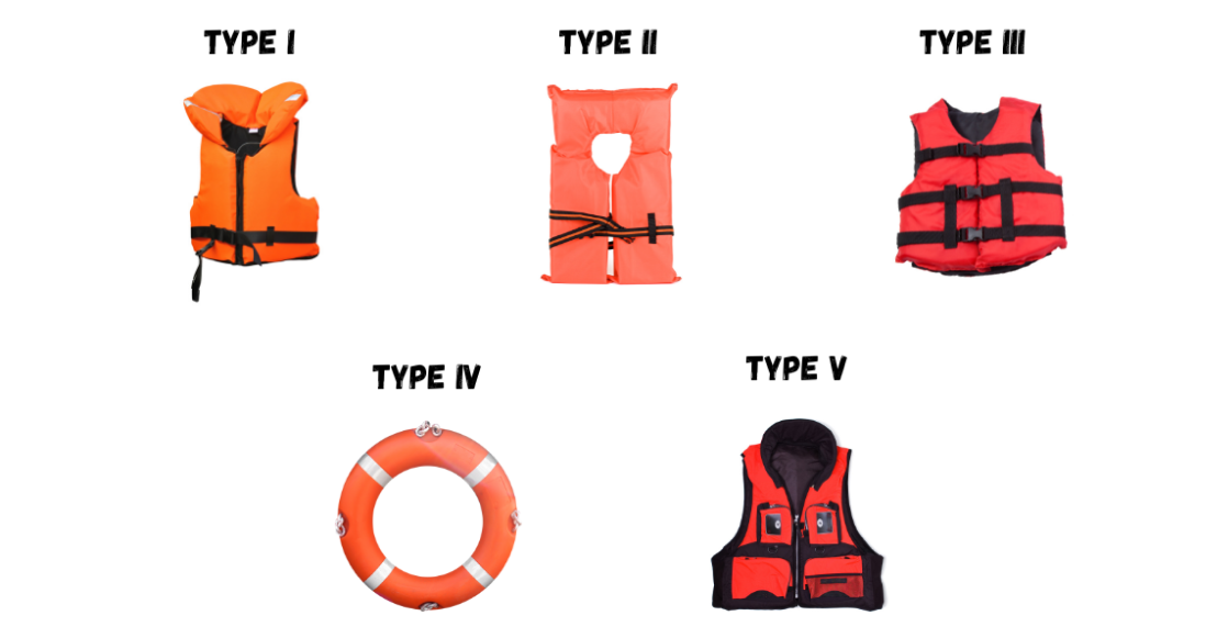 The five types of life jackets with example images